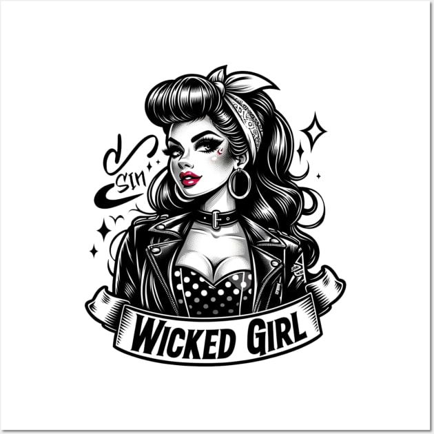 Wicked Girl - Pinup Retro Glam Girl Wall Art by Skull Riffs & Zombie Threads